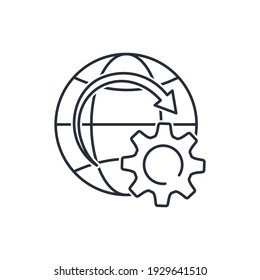 Exchange and implementation of advanced global technologies. Vector linear icon isolated on white background.