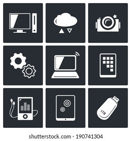 exchange of information technology icons set 