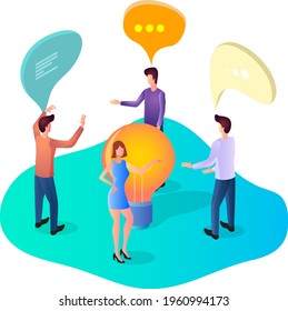 Exchange of information.People exchange information.The concept of feedback communication.Dialogue and communication process.3d image.Isometric vector illustration.