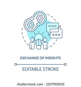 Exchange Of Insights Blue Concept Icon. Mutual Support. Sharing New Ideas Abstract Idea Thin Line Illustration. Isolated Outline Drawing. Editable Stroke. Arial, Myriad Pro-Bold Fonts Used