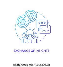 Exchange of insights blue gradient concept icon. Mutual sharing useful professional information abstract idea thin line illustration. Isolated outline drawing. Myriad Pro-Bold font used