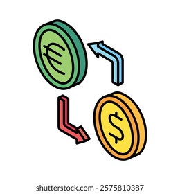 Exchange isometric 3D color line. use for modern concept, print, UI, UX kit, web and app development. Vector EPS 10, related to education, business, finance, investment.