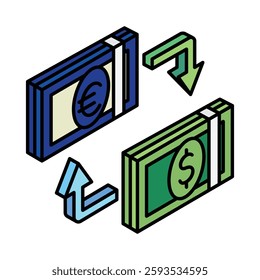Exchange isometric outline 3d mini illustration icon, use for modern concept, UI or UX kit, web and app development. related to business, finance, economy.