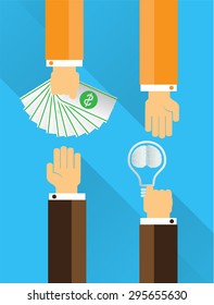 Exchange light bulb brain idea and money. business idea concept. vector. infographics.