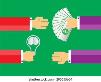 Exchange light bulb brain idea and money. business idea concept. vector. infographics.