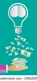 Exchange light bulb idea and money. business idea concept. vector. infographics. brain