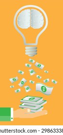 Exchange light bulb idea and money. business idea concept. vector. infographics. brain