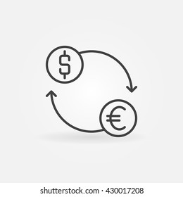 Exchange linear icon - vector dollar and euro exchange sign or logo element in thin line style