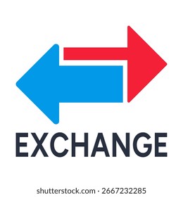 Logotipo del intercambio, icono, etiqueta engomada con la Ilustración vectorial roja y azul del símbolo de las flechas