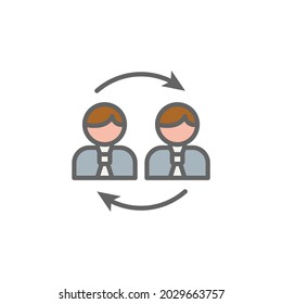Icono de esquema de color de los hombres de intercambio. Icono coloreado de la línea de ilustraciones empresariales. Los signos y símbolos se pueden utilizar para web, logotipo, aplicación móvil, interfaz de usuario, UX