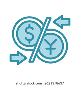 Exchange mini illustration dual tone color icon, use for trade wars, economy, business, finance, economic competition, UI, UX kit, app and web development, digital or print.