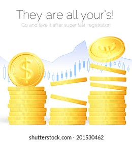 Exchange Money. Bunch of vector golden coins