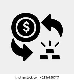 Exchange money and gold icon in solid style about currency, use for website mobile app presentation