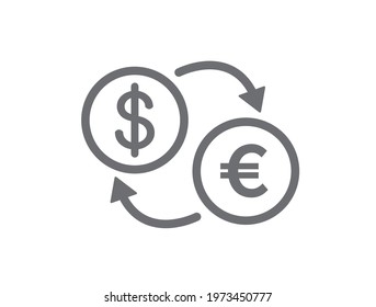 Exchange money icon on white background. Currency Dollar and  euro. Vector illustration.