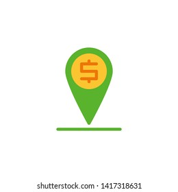 Exchange money map marker flat icon, vector sign, Dollar change location pin colorful pictogram isolated on white. Symbol, logo illustration. Flat style design