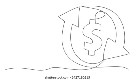 Exchange money One line drawing isolated on white background