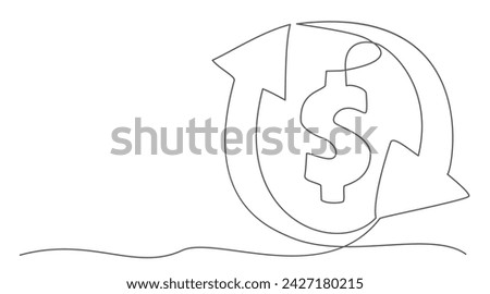 Exchange money One line drawing isolated on white background