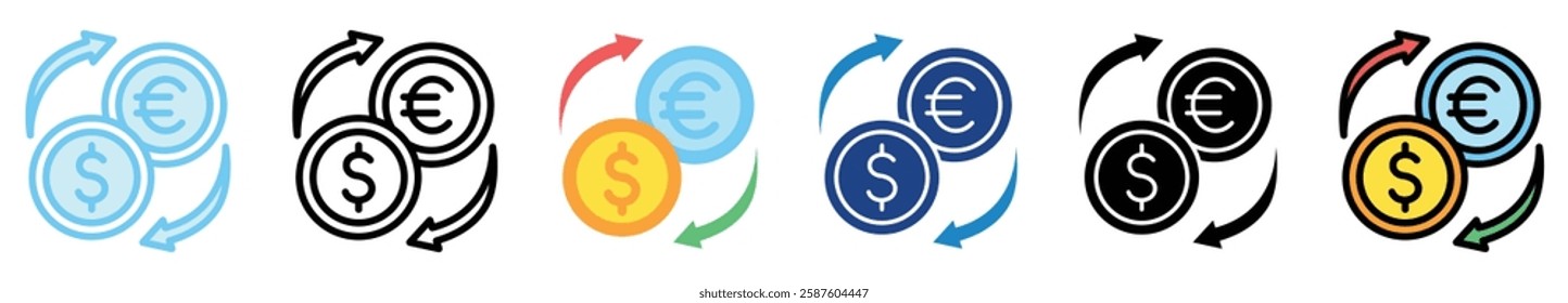 Exchange multi style, mini illustration icon. outline, flat, glyph, line color. For UI, UX, app and web, digital or print. For  education, business, economy, financial theme.