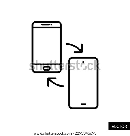 Exchange old mobile phone with new smartphone, cellphone trade-in program or offer concept icon in line style design for website, app, ui, isolated on white background. Editable stroke. EPS 10 vector.
