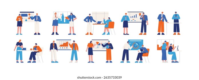 Exchange of opinions between division head and intern, internship vector illustration.