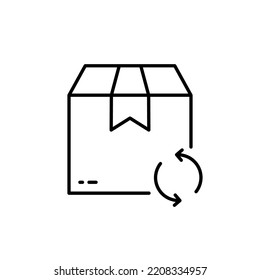 Exchange Package of Delivery Service Line Icon. Arrow Back Shipping Return Goods Symbol. Return Parcel Box Outline Pictogram. Refund Product in Box. Editable Stroke. Isolated Vector Illustration.