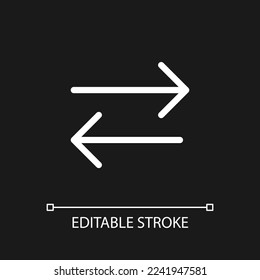 Exchange pixel perfect white linear ui icon for dark theme. Send and receive mail. Communication. Vector line pictogram. Isolated user interface symbol for night mode. Editable stroke. Arial font used