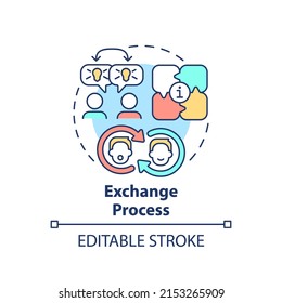 Exchange Process Concept Icon. Feature Of Communication Abstract Idea Thin Line Illustration. Sharing Ideas And Thoughts. Isolated Outline Drawing. Editable Stroke. Arial, Myriad Pro-Bold Fonts Used