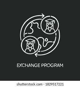 Exchange program chalk white icon on black background. International students swap. Opportunity for studying in foreign university. Education abroad. Isolated vector chalkboard illustration