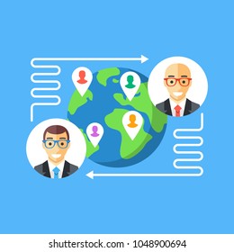 Exchange program. Workers or student exchange program concept. Flat design. Vector illustration