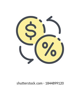 Exchange rate color line icon. Dollar coin with Percentage coin vector outline colorful sign.