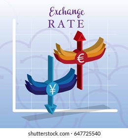 Exchange Rate Currency Dollar, Euro, Yen And Pound Sterling Concept. Vector Illustration