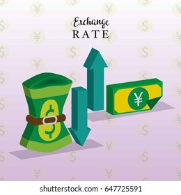 exchange rate currency dollar, euro, yen and pound sterling concept. vector illustration