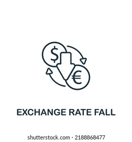 Exchange Rate Fall icon. Monochrome simple line Economic Crisis icon for templates, web design and infographics