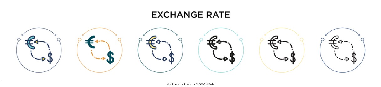 Exchange rate icon in filled, thin line, outline and stroke style. Vector illustration of two colored and black exchange rate vector icons designs can be used for mobile, ui, web