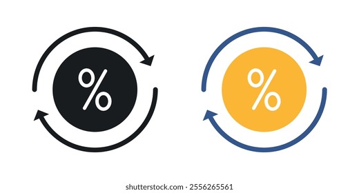 Exchange rate icon set in black and colored versions.