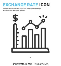 Vector de icono de tipo de cambio con estilo de contorno aislado en fondo blanco. Icono de símbolo de símbolo de la gráfica de la ilustración del vector para empresas, finanzas, industria, empresa, aplicaciones, web y todo el proyecto