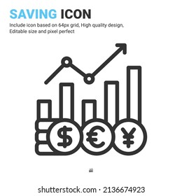 Exchange rate icon vector with outline style isolated on white background. Vector illustration currency sign symbol icon concept for digital business, finance, industry, company, apps, web and project