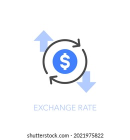 Exchange rate symbol with dollar currency and  growing and decreasing rate arrows. Easy to use for your website or presentation.