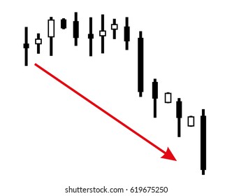 Exchange Rates. Chart of a currency or commodity market. Abstract of financial data Stock. The red arrow indicates the direction of the trend on decrease in market. Vector illustration, 