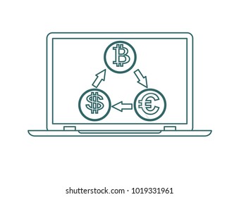 Exchange Rates Concept Icon. cryptocurrency mining. editable contour, outline, flat vector illustration, clip art