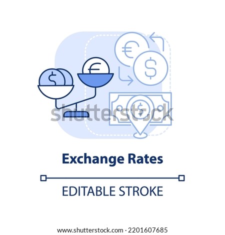 Exchange rates light blue concept icon. Foreign currency exchange. Inflation cause abstract idea thin line illustration. Isolated outline drawing. Editable stroke. Arial, Myriad Pro-Bold fonts used