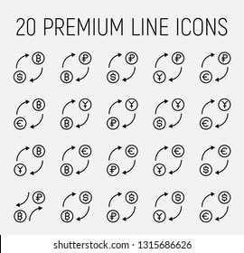 Exchange related vector icon set. Well-crafted sign in thin line style with editable stroke. Vector symbols isolated on a white background. Simple pictograms. 