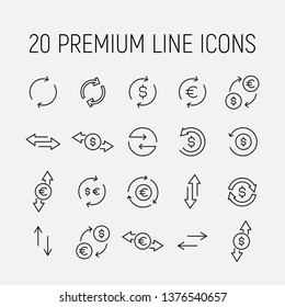 Exchange related vector icon set. Well-crafted sign in thin line style with editable stroke. Vector symbols isolated on a white background. Simple pictograms
