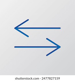 Exchange simple icon vector. Flat design. Paper cut design. Cutted blue symbol with shadow. Gray background.ai