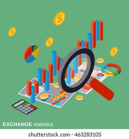 Exchange statistics, financial analytics, business diagram flat isometric vector illustration