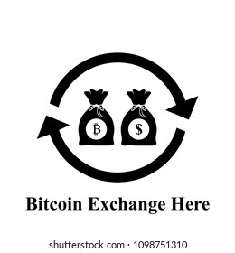 Exchange symbol, Bitcion and Dollar  logo, Bag of money in black and white icon