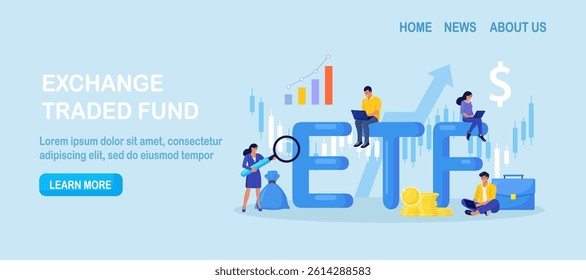 Exchange Traded Funds. ETF. Businessman tracking investment index trading in stock market. Financial broker. Income, investment and saving concept. Business character making financial operation