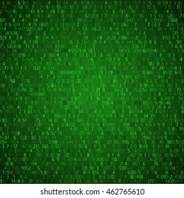 Exchange trades green background. Binary code. Hacker concept in vector