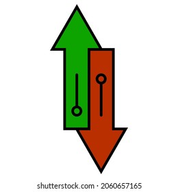 Exchange transfer icon up and down arrow growth and fall of crypto currency shares