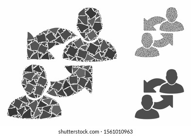 Exchange user composition of abrupt pieces in various sizes and color tones, based on exchange user icon. Vector trembly pieces are combined into composition.